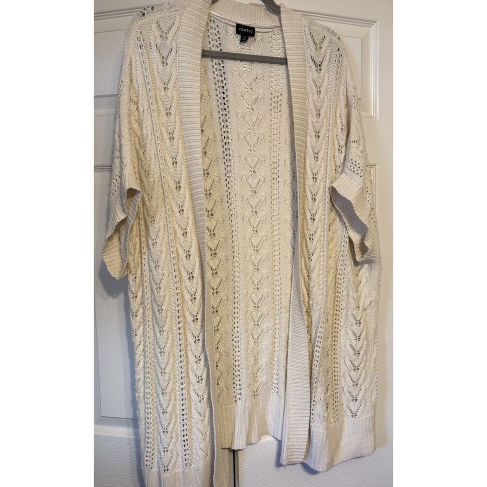 Torrid Cotton/acrylic  Knit Open Sweater Ivory Plus Size 1/2